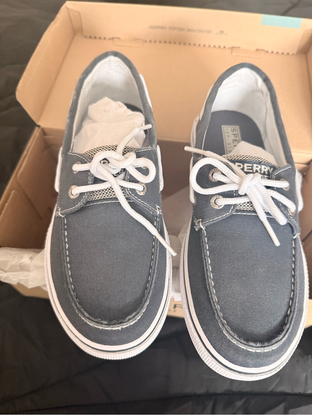 Sperry Slate Grey Canvas Classic Boat Shoes with White Laces